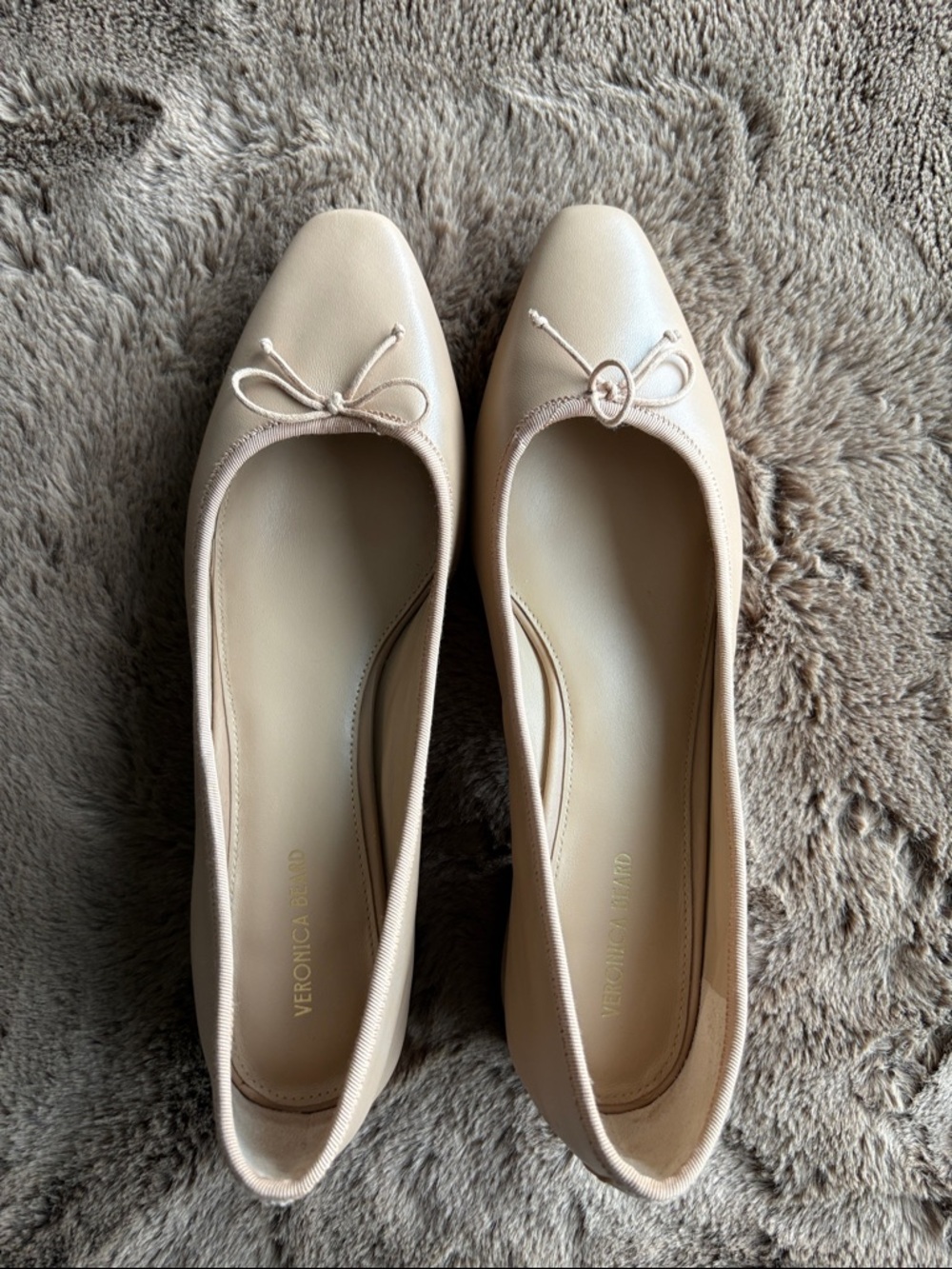 Veronica Beard Blush Nude Square-Toe Ballet Flats with Bow